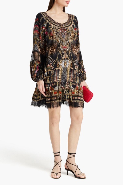 Embellished printed silk-chiffon mini dress