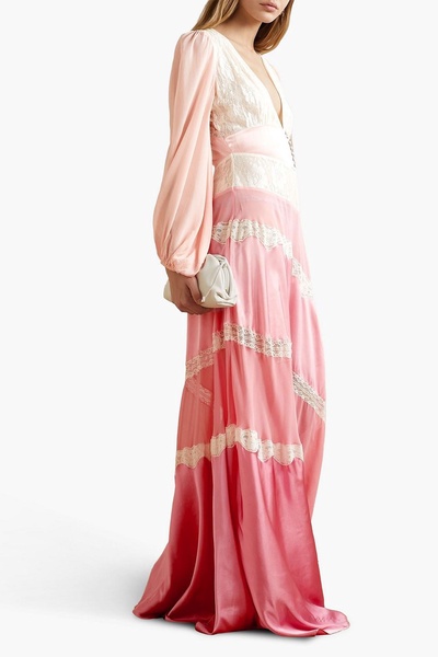 Kinsler paneled satin, chiffon and lace maxi dress