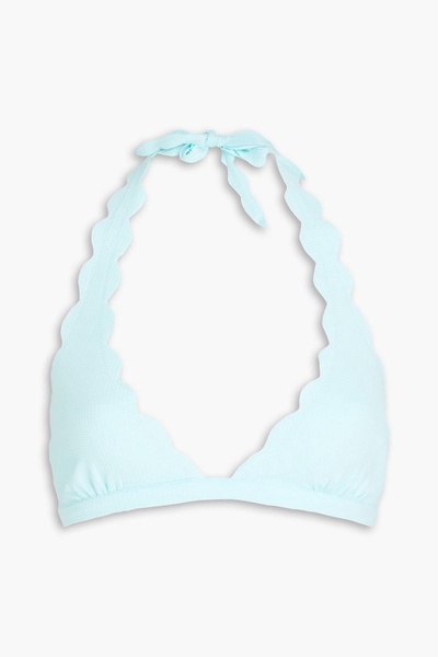 Spring scalloped seersucker halterneck bikini top