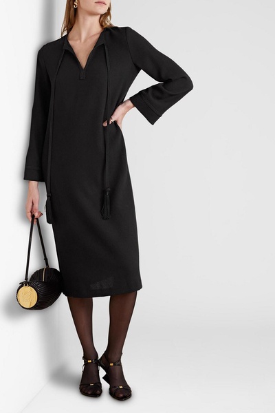 Zita tie-detailed wool-crepe midi dress