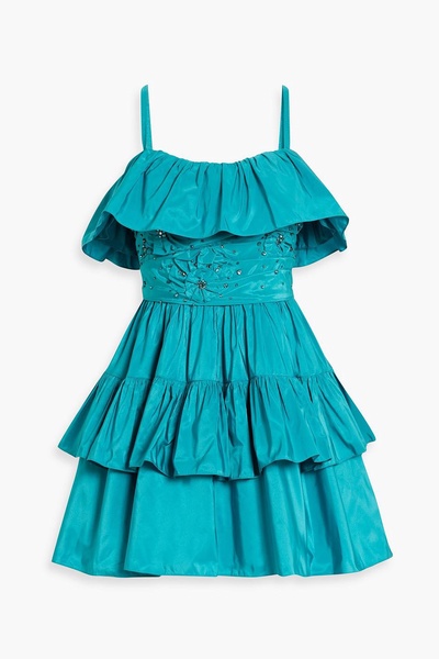 Crystal-embellished ruffled taffeta mini dress