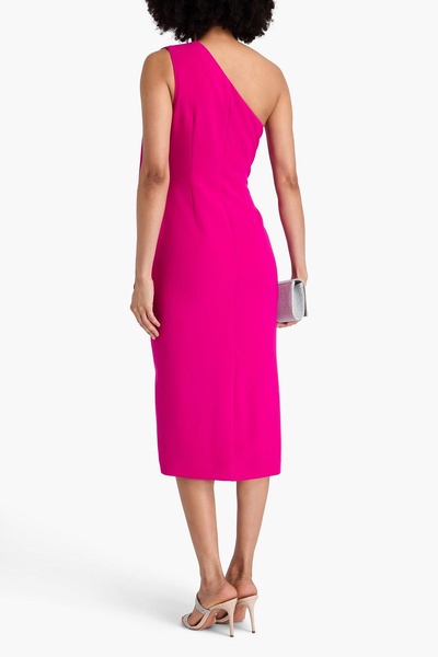 One-shoulder draped crepe midi dress