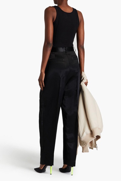 Pleated satin-twill tapered pants