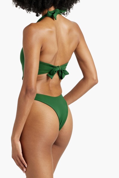 Ring-embellished cutout halterneck swimsuit