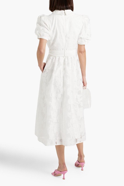 Wrap-effect devoré-organza midi dress