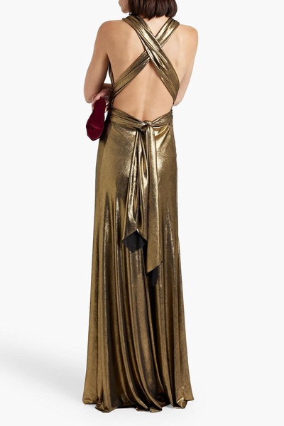 Melika gathered metallic jersey gown