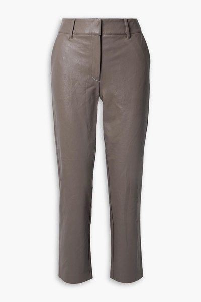 Cropped faux stretch-leather straight-leg pants