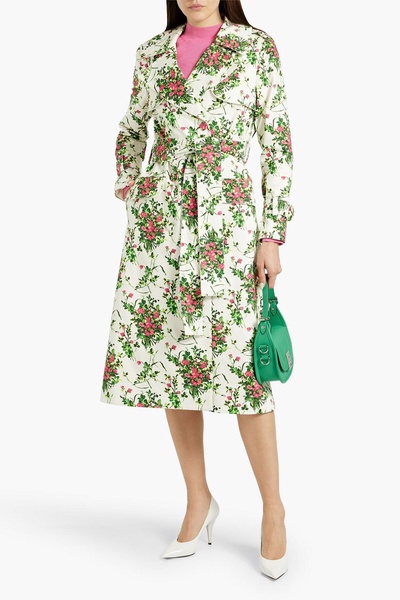 Floral-print cotton-blend faille trench coat