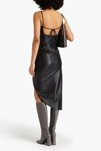 Ari ruched faux stretch-leather midi pencil skirt