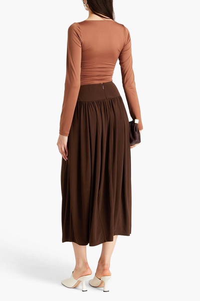 Gathered jersey midi skirt