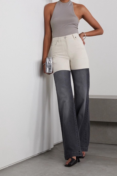 Two-tone high-rise straight-leg jeans