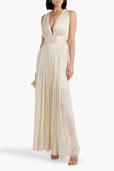 Rayana pleated crochet-knit silk gown