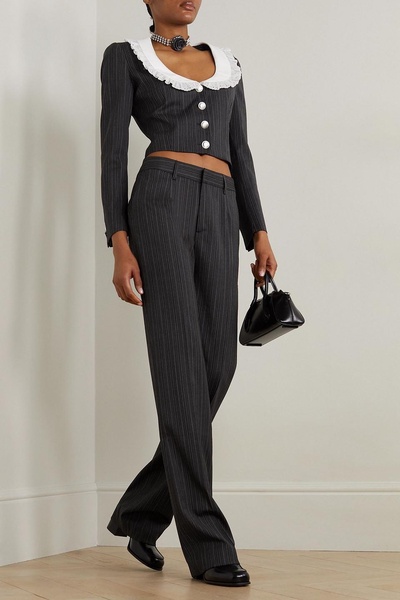 Striped wool-blend straight-leg pants