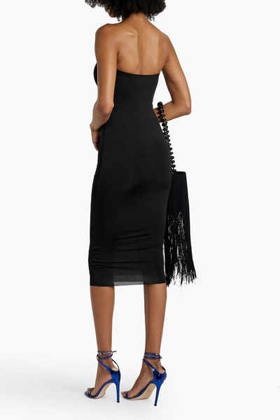 Strapless stretch-mesh midi dress