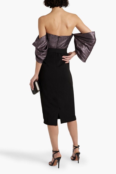 Off-the-shoulder lamé-paneled crepe midi dress