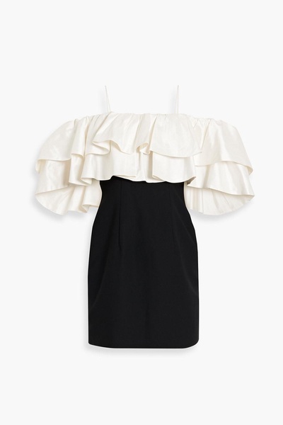 Cold-shoulder ruffled taffeta and crepe mini dress