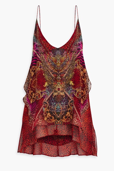 Embellished printed silk-chiffon top