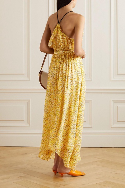 Belted ruffled floral-print silk-chiffon halterneck midi dress