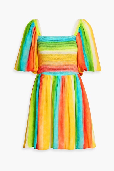 Shirred tie-dyed jacquard mini dress