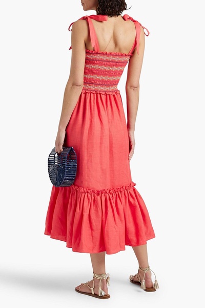 Jenny smocked linen midi dress