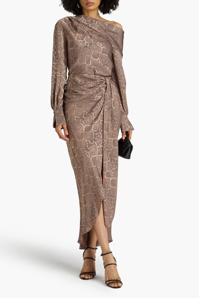 Elisabetta draped snake-print satin-jacquard maxi skirt