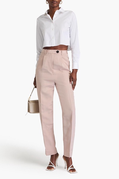 Paneled pleated faille straight-leg pants