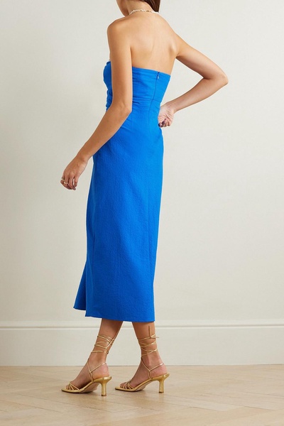 Samara strapless cutout cotton-seersucker midi dress