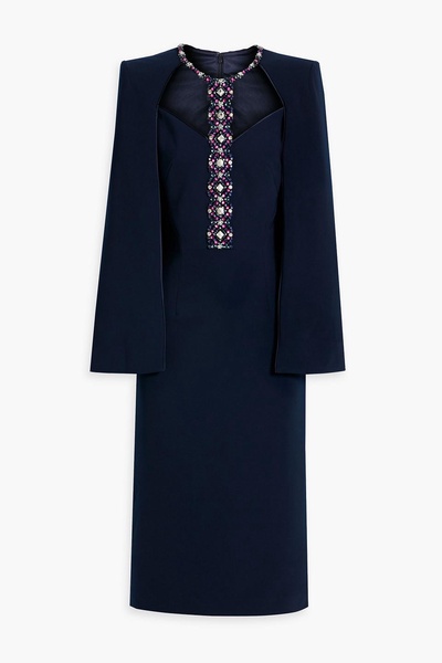 Embellished cape-effect crepe midi dress