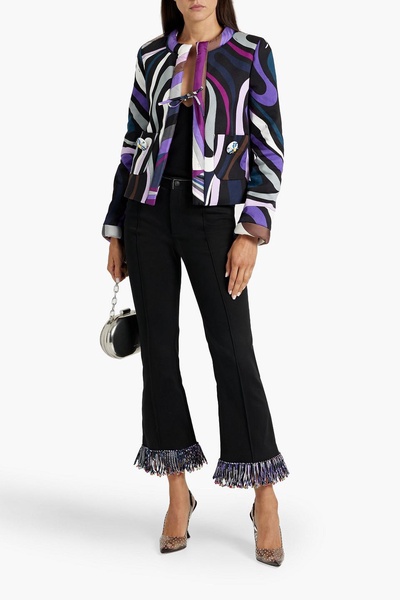 Fringed cotton-blend twill flared pants