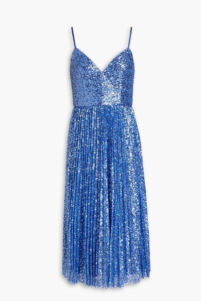 Pleated sequined tulle midi dress