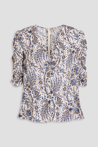 Ruched floral-print silk-blend crepe de chine top