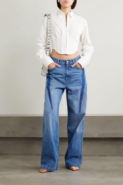 Cropped cotton-blend poplin shirt