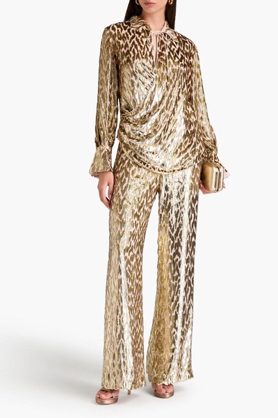 Shivon metallic fil coupé Lurex and silk-blend wide-leg pants