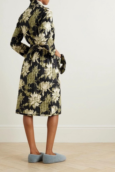 Belted floral-print cotton robe