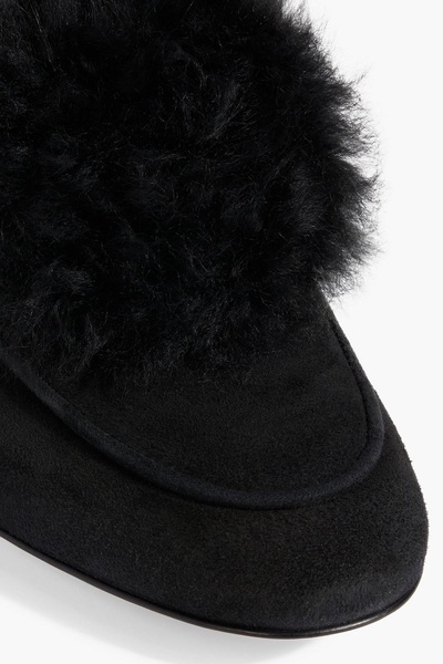 Foxy pompom-embellished shearling-lined suede slippers