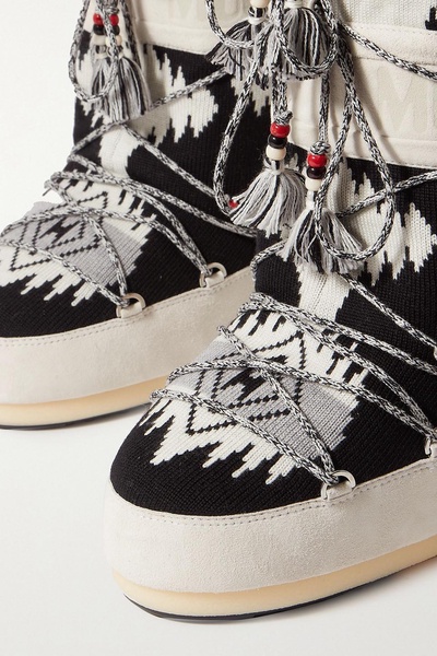 Embellished wool-jacquard and suede snow boots