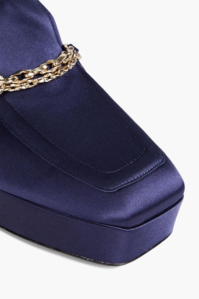 Chain-trimmed satin platform loafers