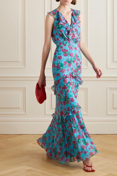 Rita ruffled tiered printed silk-georgette gown