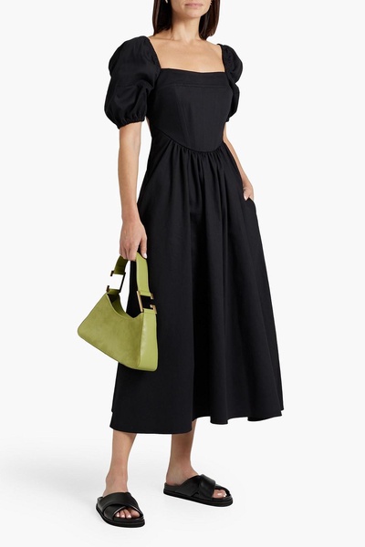 Gathered cotton-twill midi dress