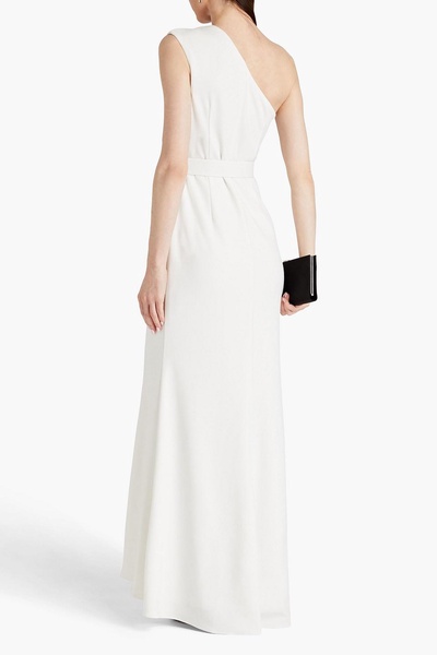 One-shoulder belted crepe gown