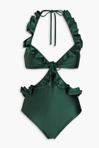 Ruffled cutout halterneck swimsuit