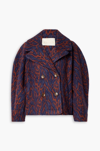 Dorothea double-breasted brushed wool-blend leopard-jacquard jacket