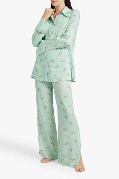 Floral-print satin pajama pants