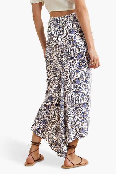 Pixie asymmetric printed stretch-silk georgette skirt