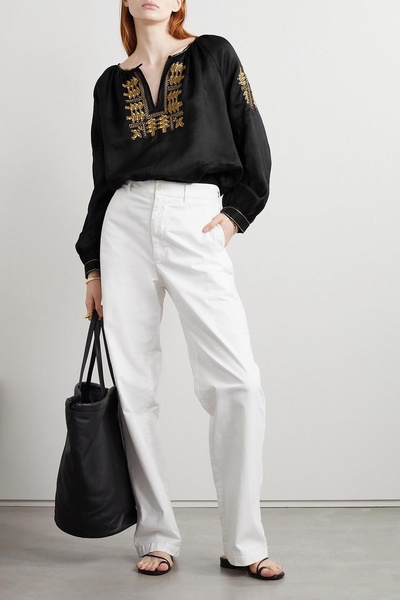 Lanette embroidered ramie blouse