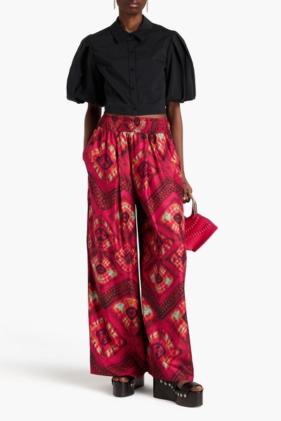 Clemence printed silk-twill wide-leg pants