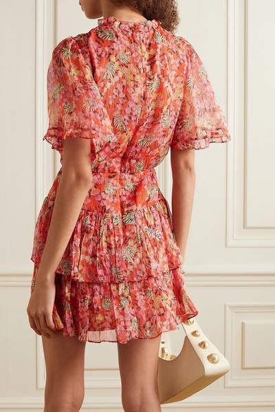 Ava tiered floral-print silk-blend chiffon mini dress