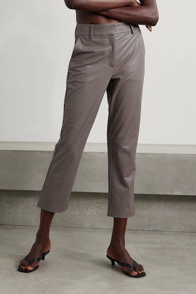 Cropped faux stretch-leather straight-leg pants