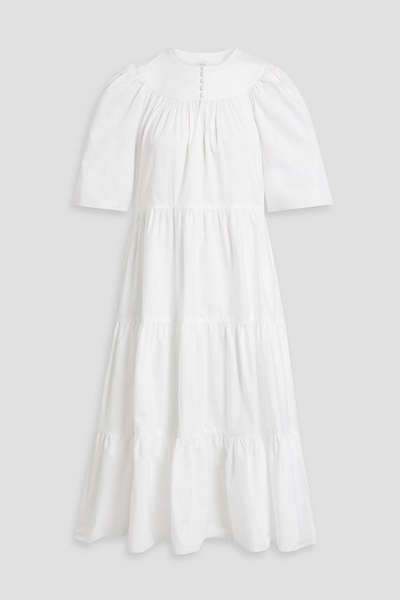 Tiered cotton-poplin midi dress