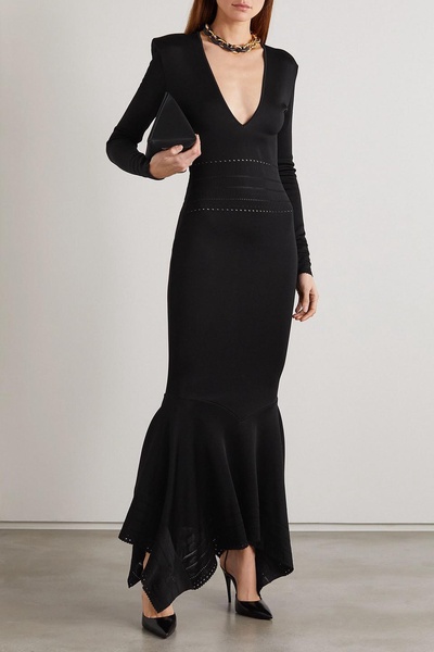 Perforated stretch-knit gown